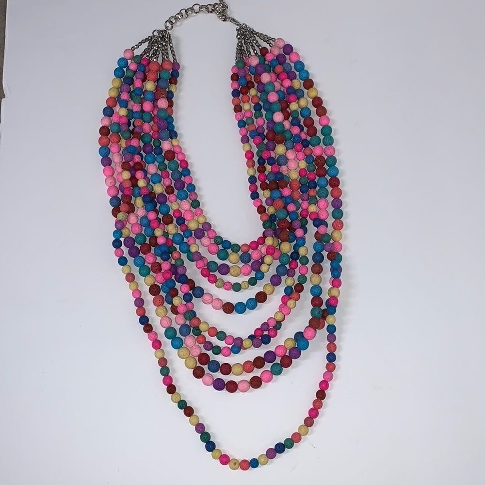Sassy Jones Makemba Lava Bead Necklace Multicolor Statement Layered w/ Bag OS